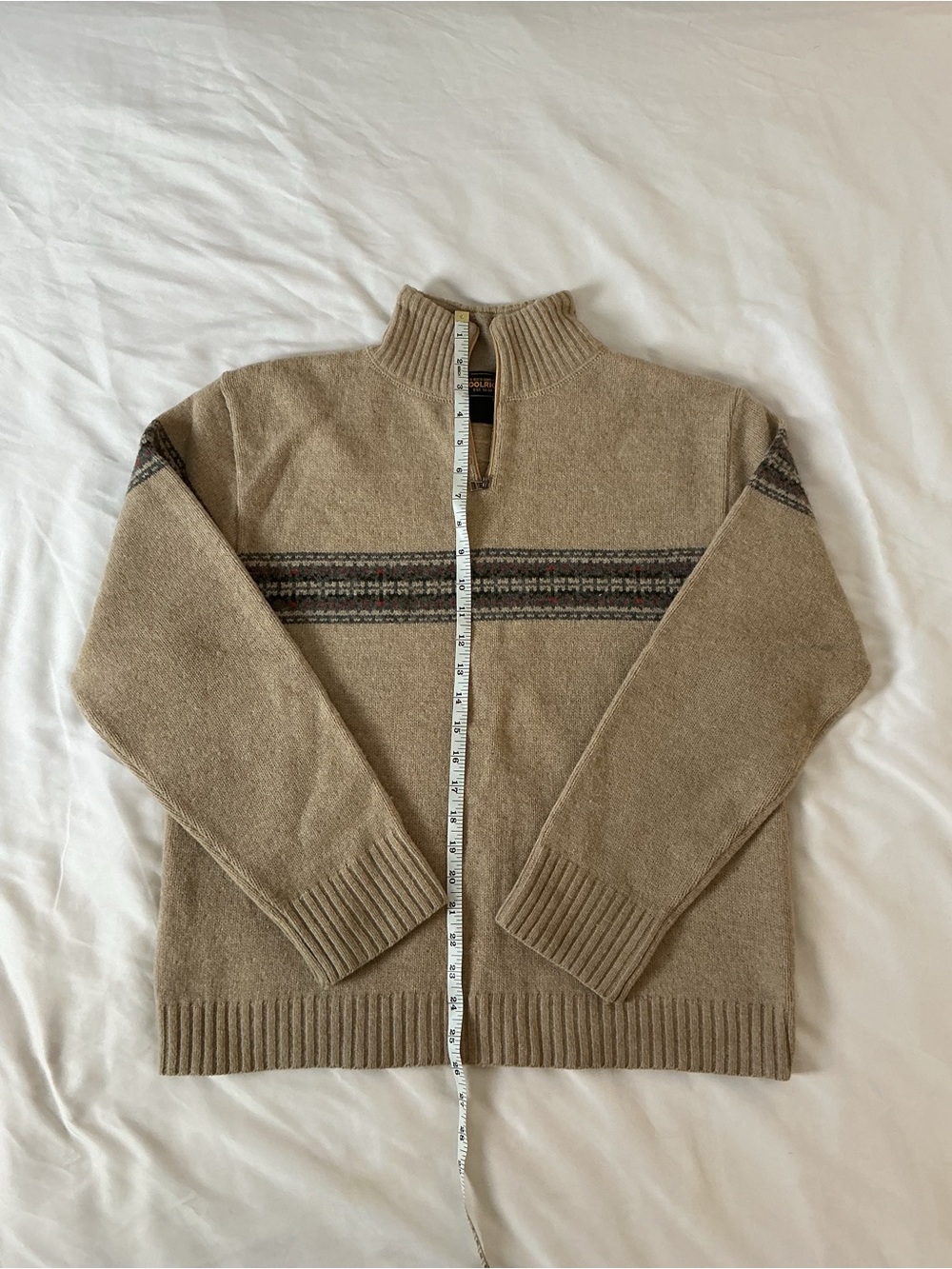 Woolrich Women’s Beige Lambswool Quarter Zip Sweater – Fair Isle Knit - Picture 5 of 10